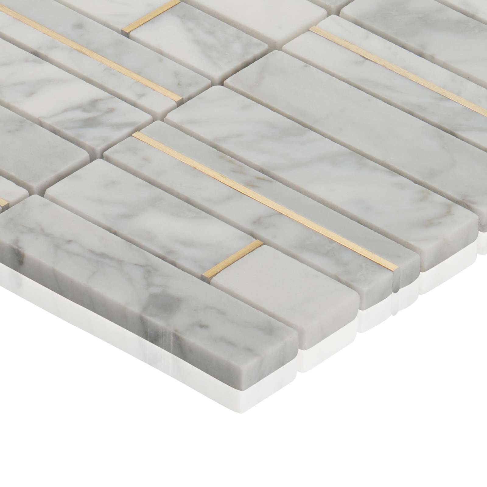 Carrara White Marble Stone Gold Metal Inlay Stack Kitchen Mosaic Tile Backsplash