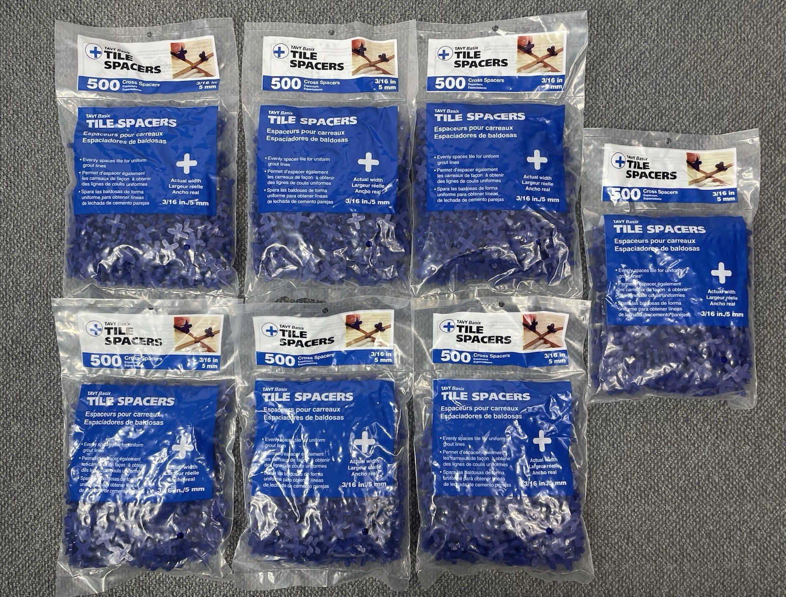 TAVY BASIX Lot of 7 Tile Spacers 3/16 / 5mm BLUE 500 Count Bags 3,500 Total NWT