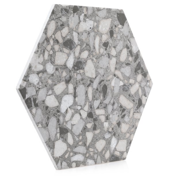 Industry Tile 9×10 Hexagon Terrazzo Gray Porcelain Tile (8.08 sq ft per case)