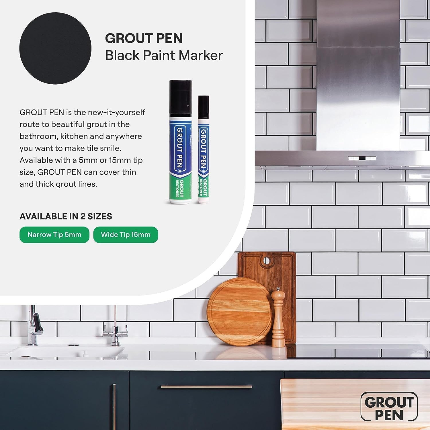 Grout Pen Black Tile Grout Paint Marker Restorer – Wide 15mm Tip (20ml) | Wat…