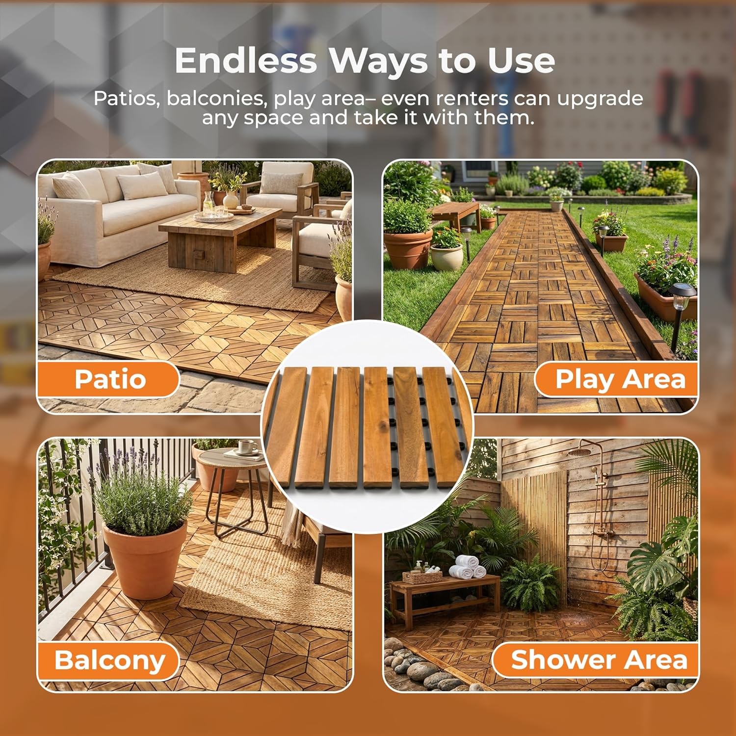 Acacia Hardwood Straight Edge for Interlocking Deck Tiles Decking Straight