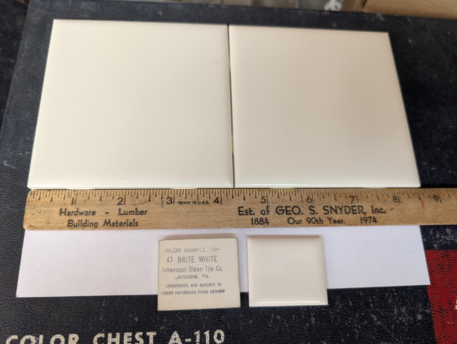 2 pcs American Olean Ceramic Tile Gloss Brite White #47 4-1/4″ 1950s 1960s 70s