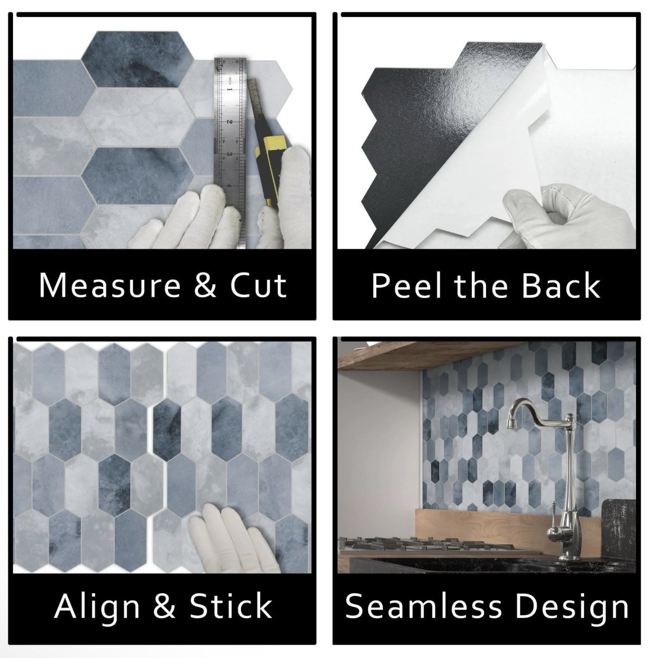 10-Sheet 12″x11.5″ Honeycomb Peel and Stick Backsplash Wall Mosaic Tile Blue