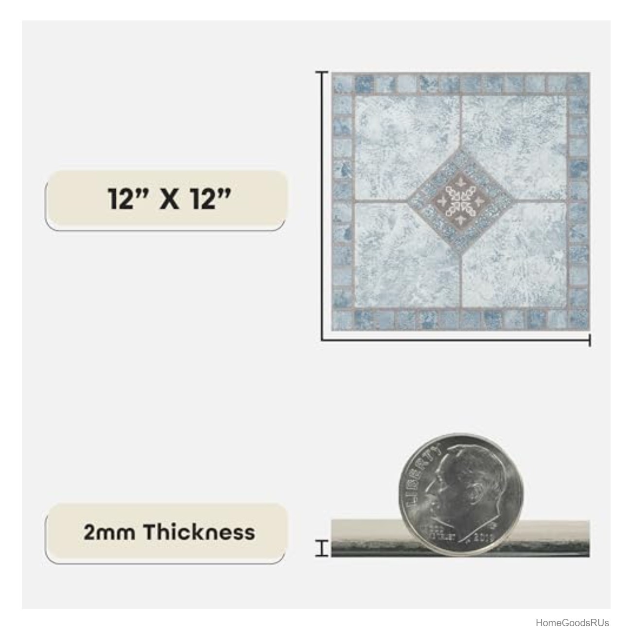Vinyl Flooring Peel and Stick 12×12 Blue Diamond 2mm 9 Tiles Commercial Gauge