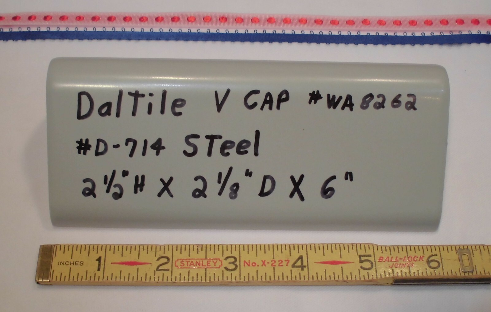 1 pc. Daltile *Matte Gray – Steel* V Cap Ceramic Trim Tile; Counter Top Edging