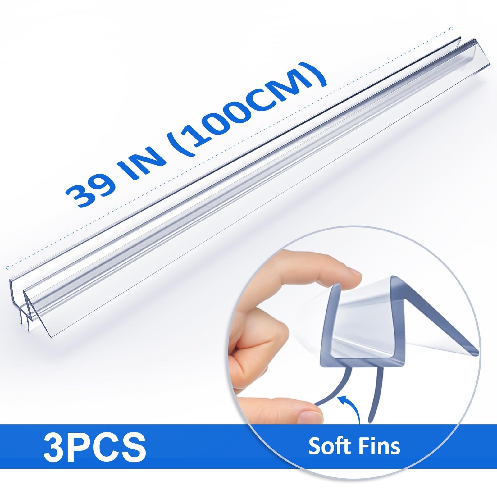 Yecaye 3 Pack 3/8″ x 39″ Shower Door Bottom x (3pcs), transparent