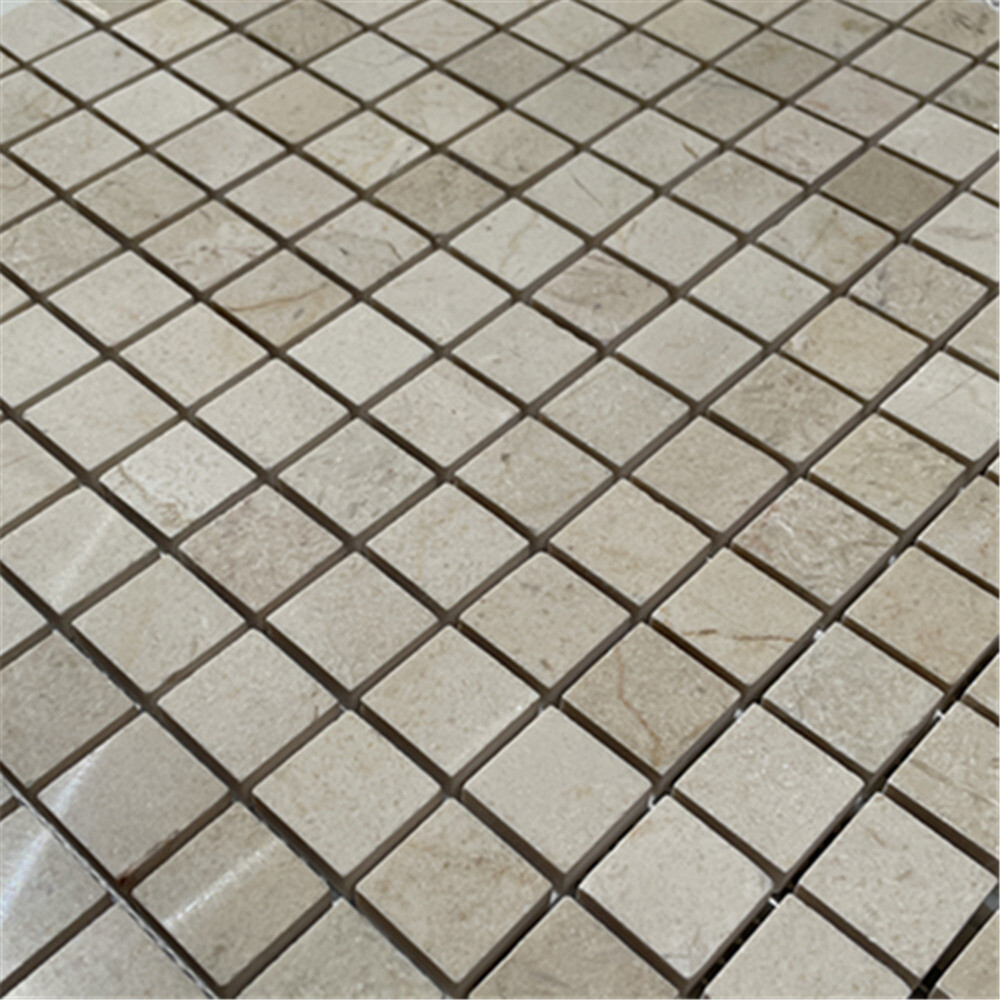 M23XP Crema Marfil Beige Marble 3/4×3/4 Grid Square Mosaic Tile Polished