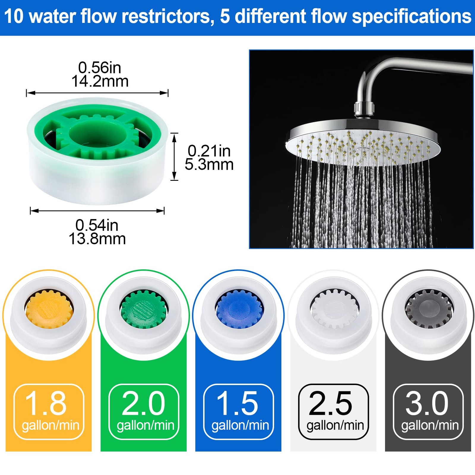 PAGOW 10pcs Shower Flow Reducer Limiter, gpm 1.5 Restrictor