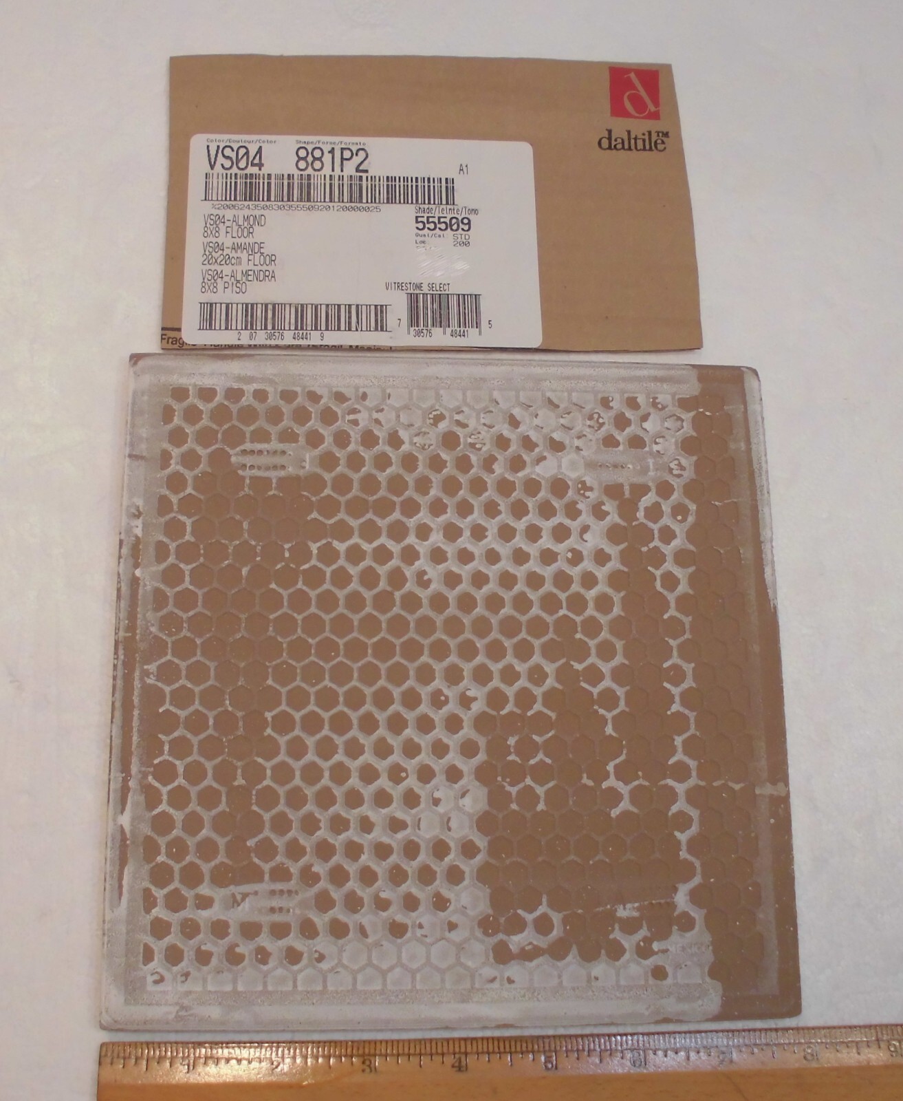 1 pc. Speckled Almond: Daltile Ceramic Floor Tile: 8″ X 8″ + light grays & brown