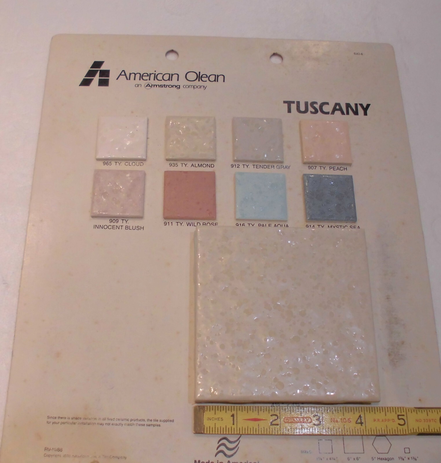 1 pc. *Almond Color* Bumpy Ceramic Tile: Tuscany; by American Olean 4-1/4″ NOS