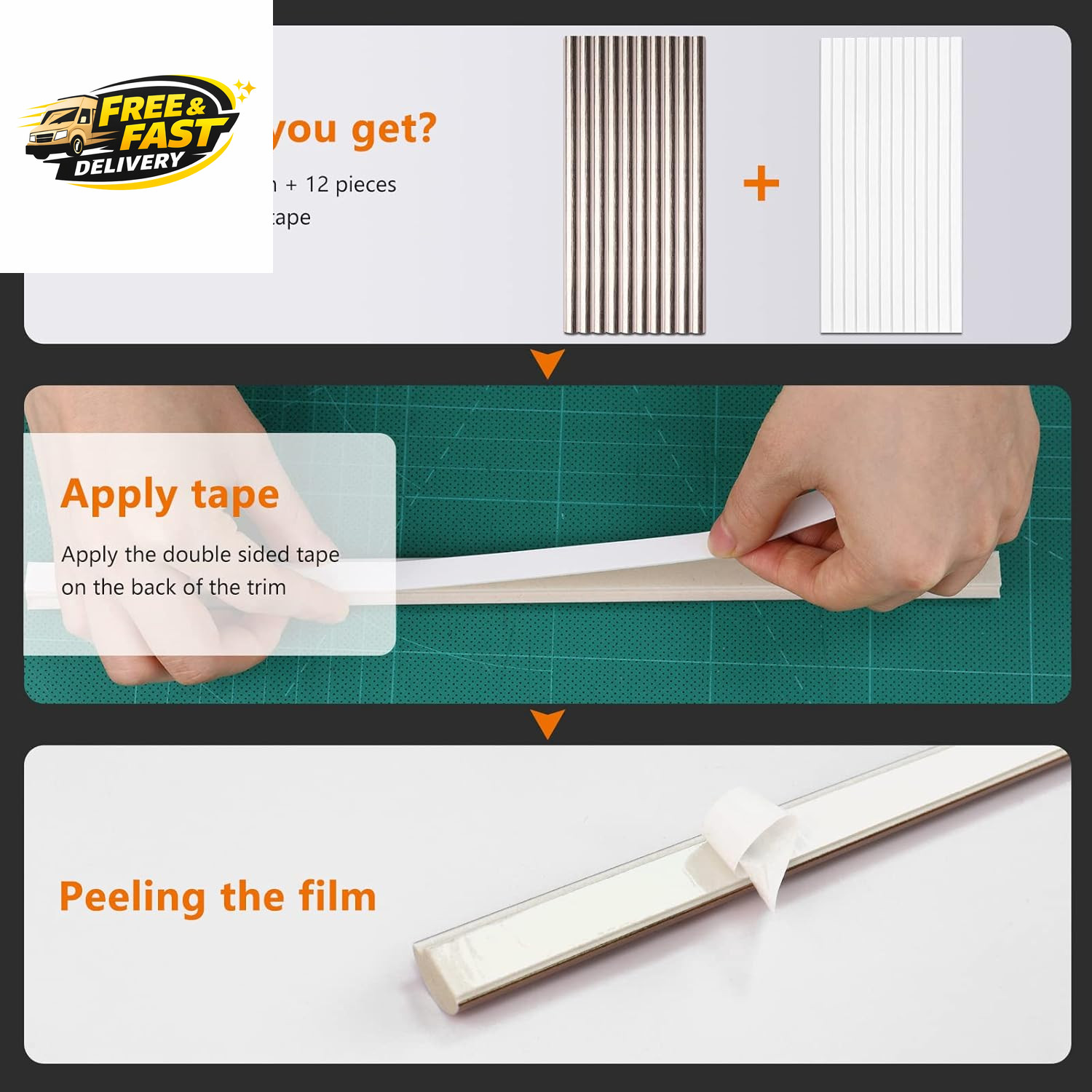 10-Pack Tile Edge Trim, 12″ Wall Molding Trim for Peel and Stick Backsplash Tile