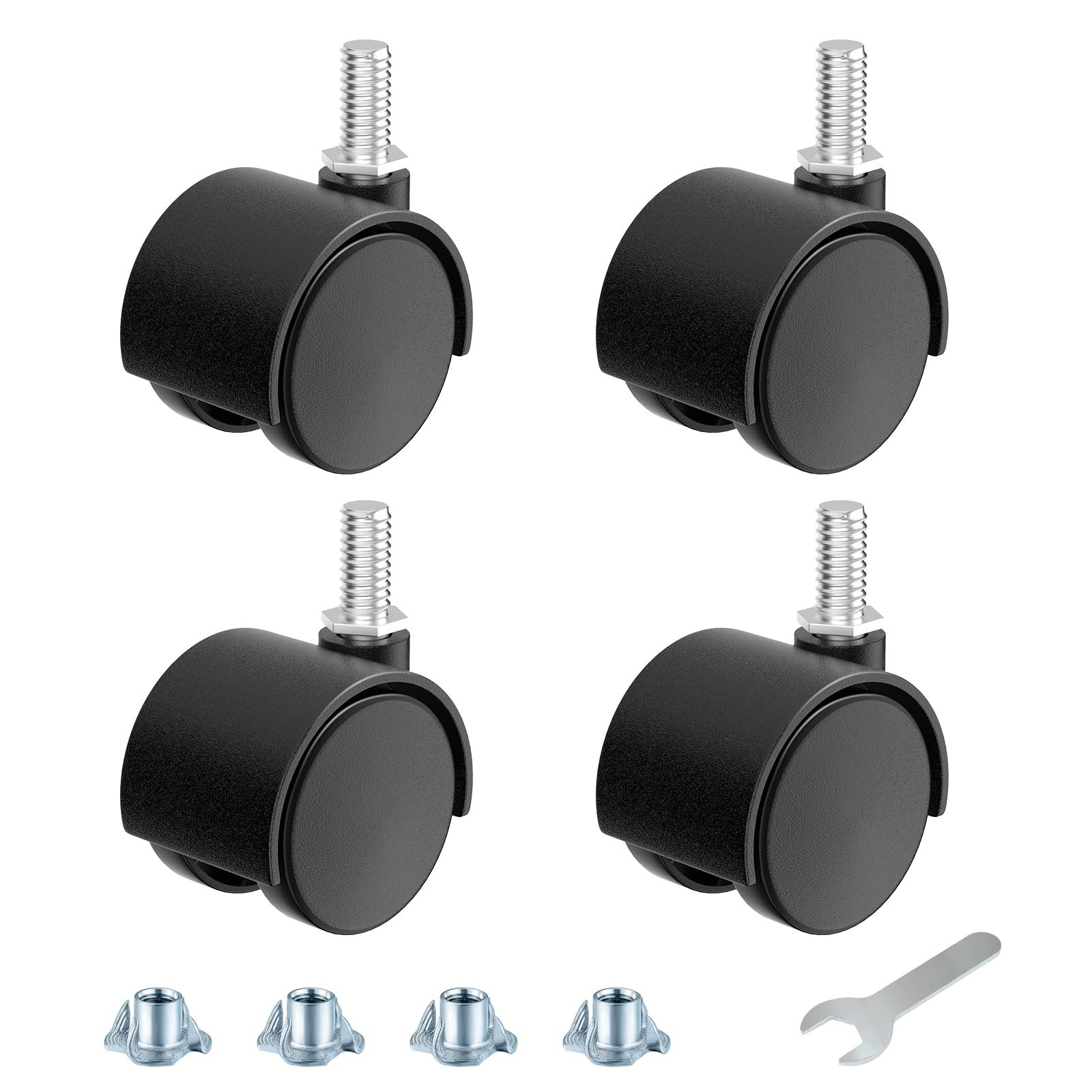 1.5 Inch Furniture Stem Casters Set of 4, Threaded Stem Diameter 5/16″ Plasti…