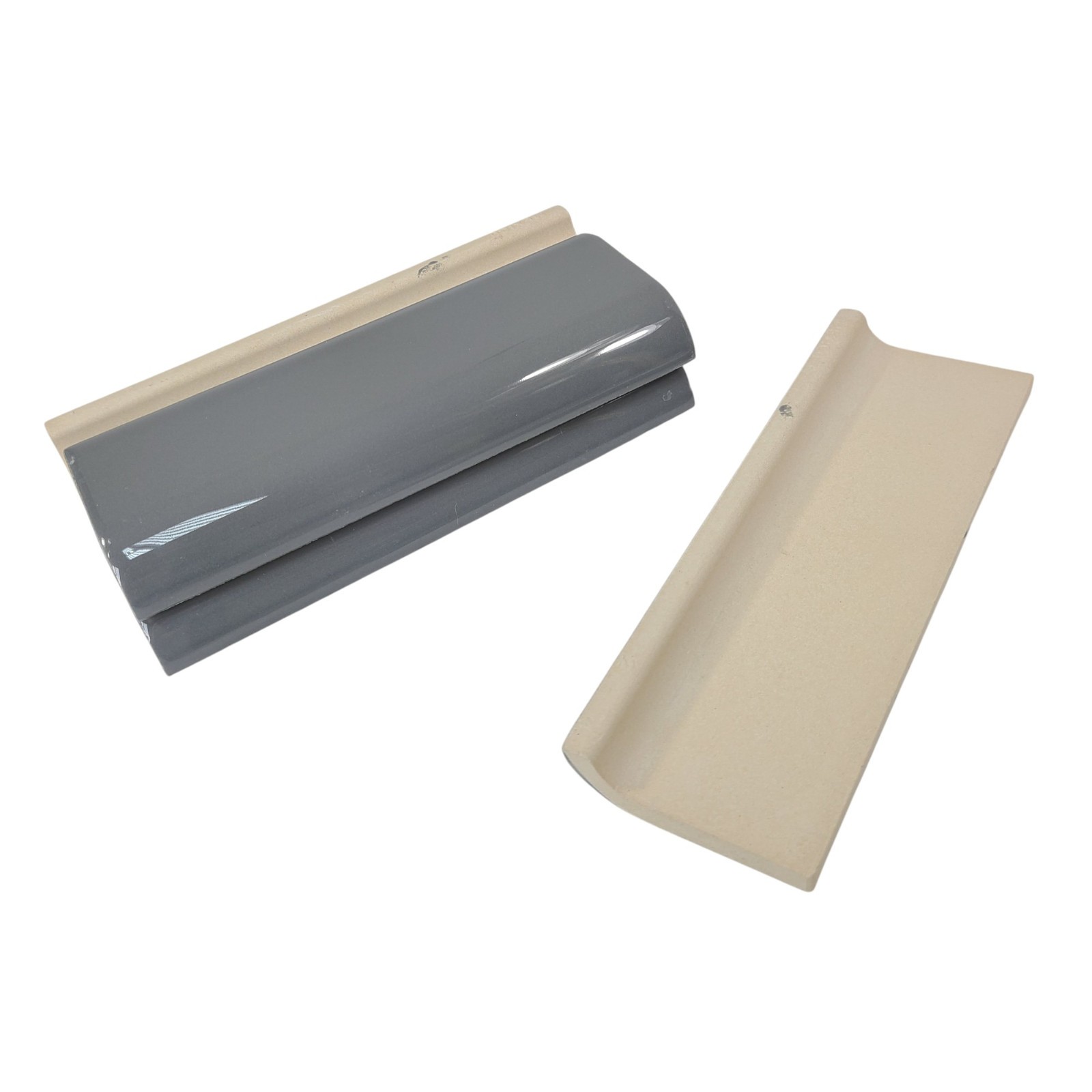 Suede Gray Ceramic Tile Mudcap Subway Trim Mud Cap Grey Mid Century Modern Retro