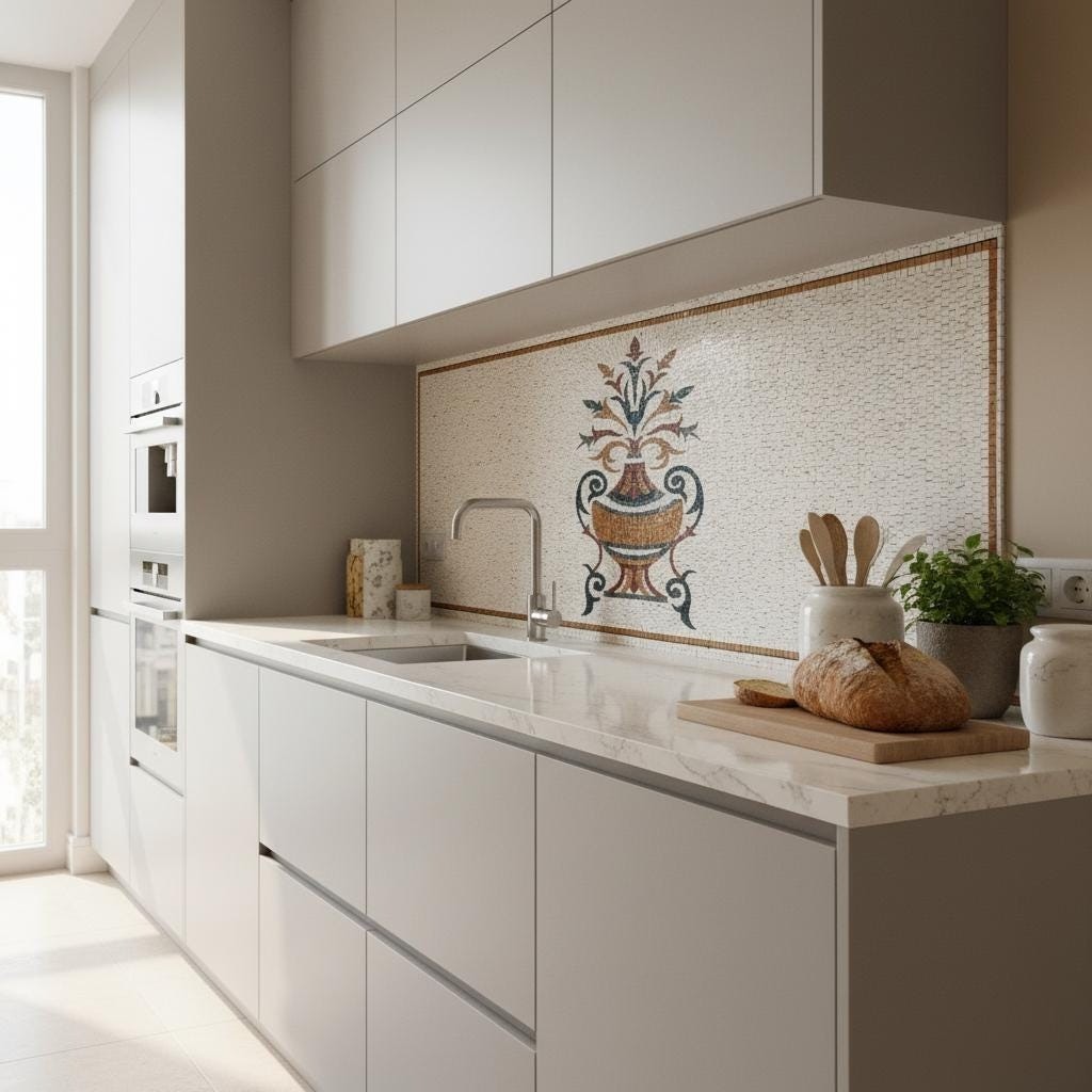 Handmade Marble Mosaic Kitchen Backsplash Roman Floral Wall Tile Natural Stone A