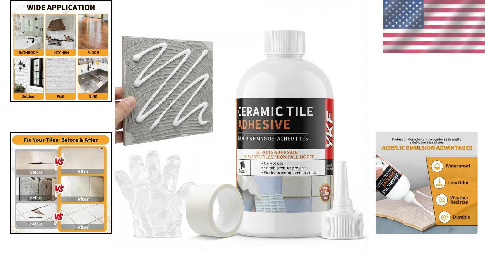 Heavy Duty Tile Adhesive 10.5oz – Instant Fix for Ceramic, Porcelain & Stone