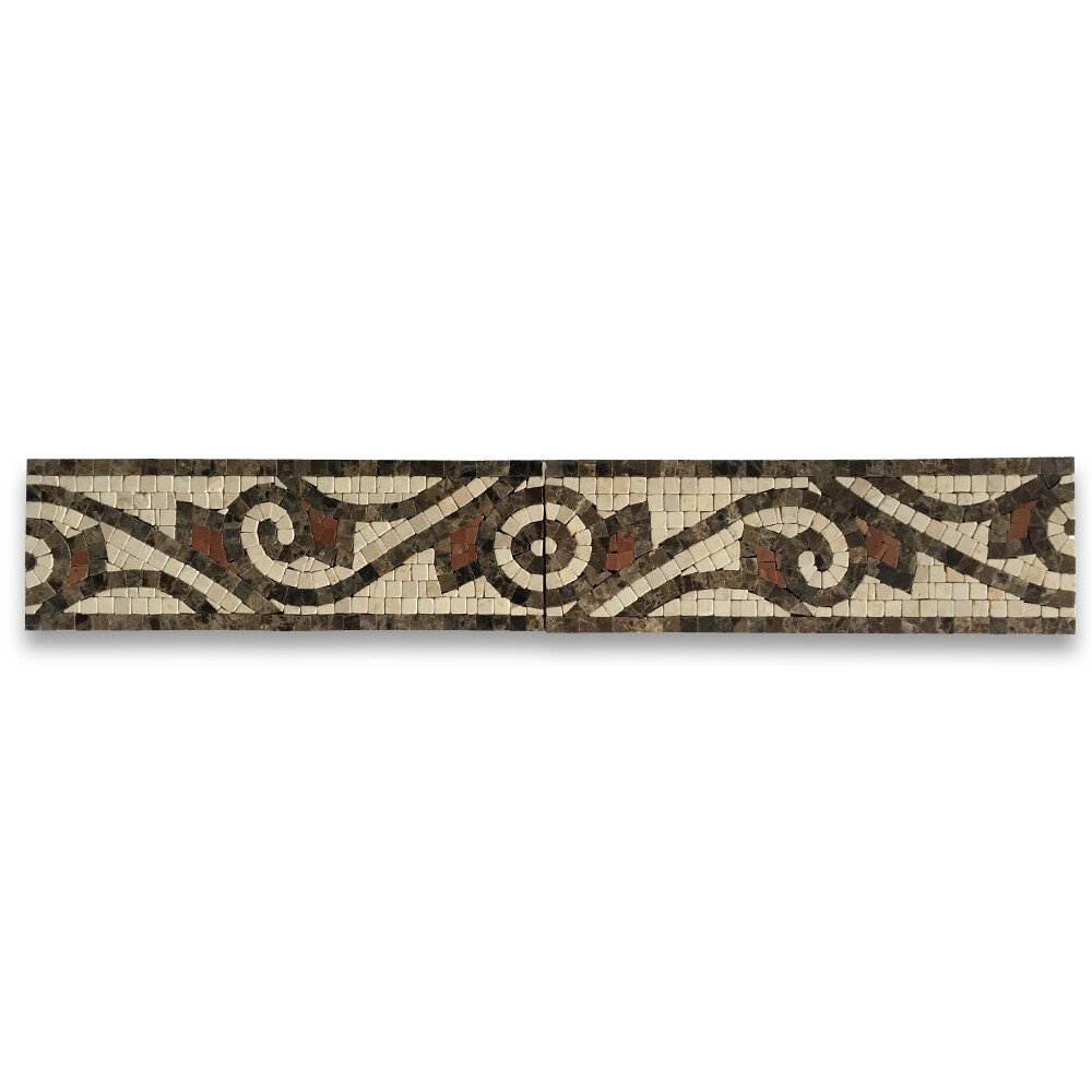 B0039PT Marble Mosaic Border Listello Accent Tile Waltz Beige 4×12 Polished