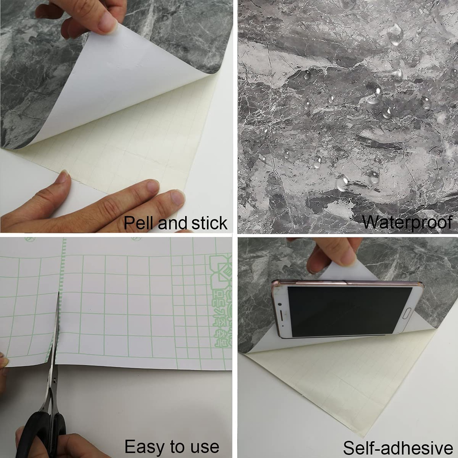 TOTIO 24x354inch Gray Marble Contact Paper Textured Grey Granite Wallpaper Pe…