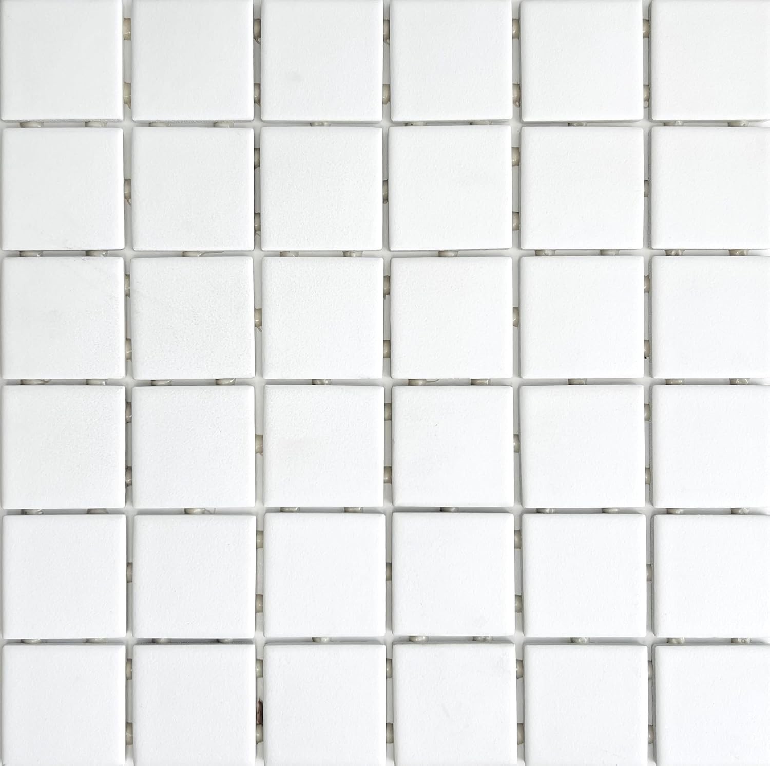 Essential White 2″ x 2″ Matte Finish Ceramic Mosaic Tile on Dot Mount