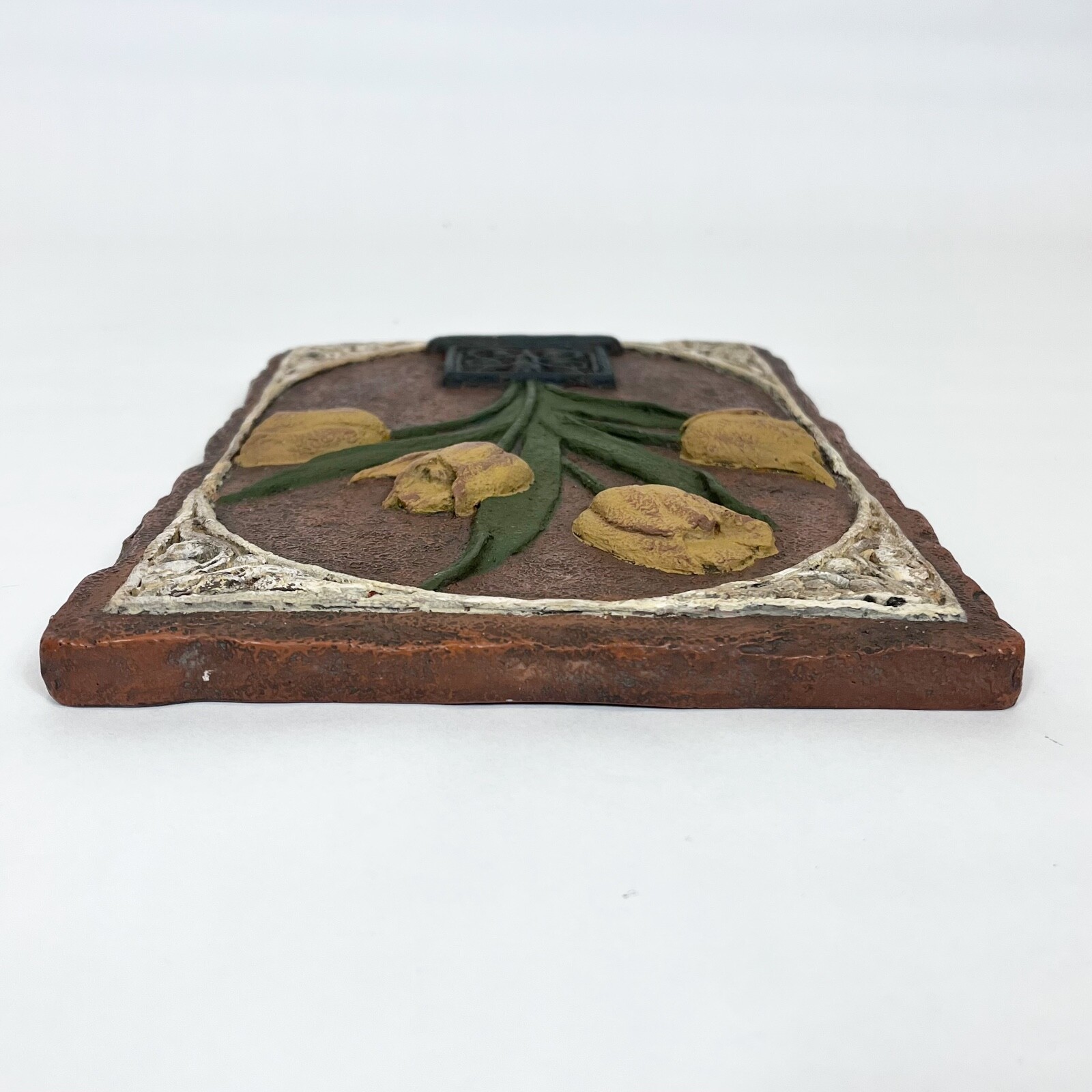 Vintage Hermitage 3-D Wall Tile Hand Painted Yellow Tulips With Border Heavy