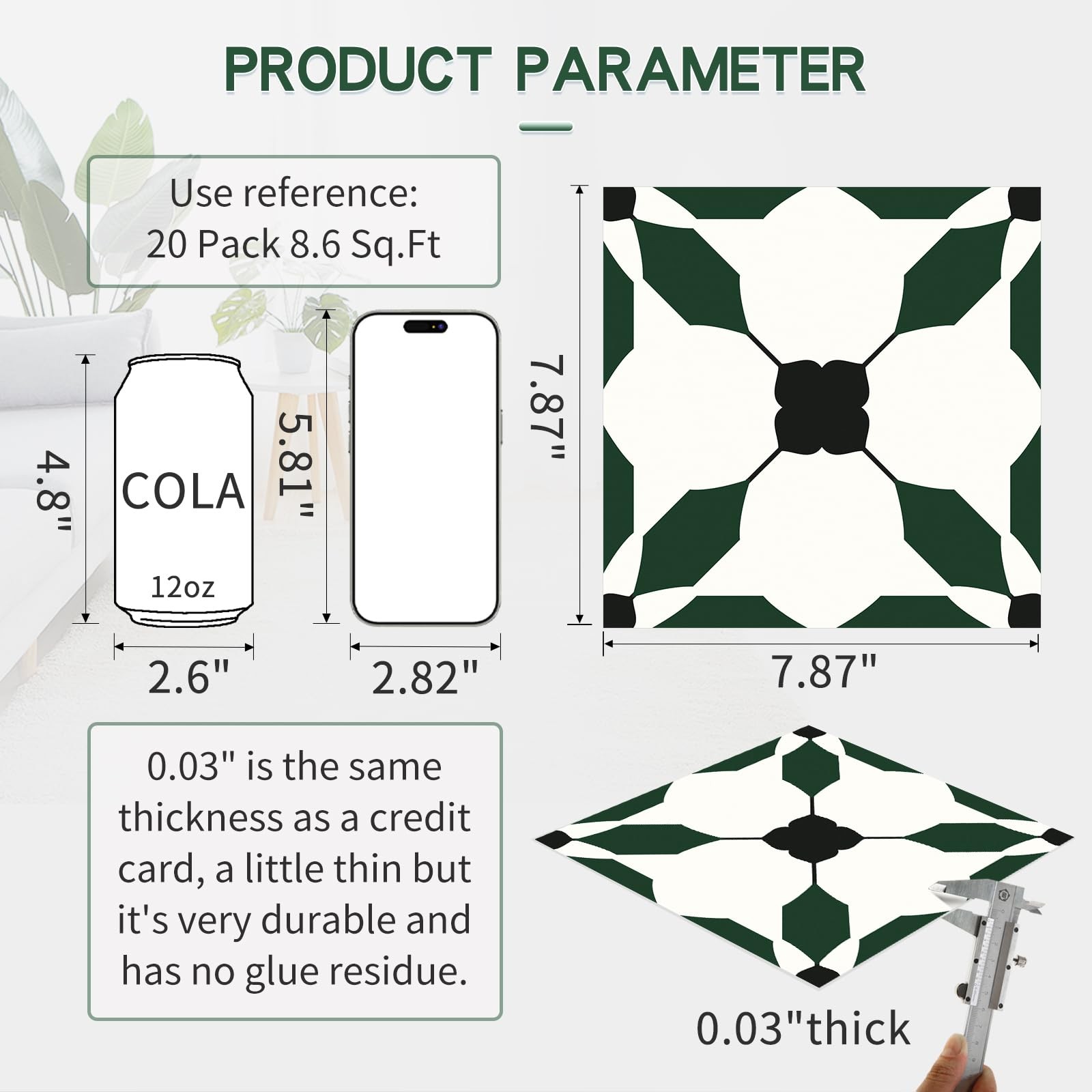 MORCART 7.87 x 7.87 Peel and Stick Floor Tile, 20 PCS Self-Adhesive DIY Vinyl Fl