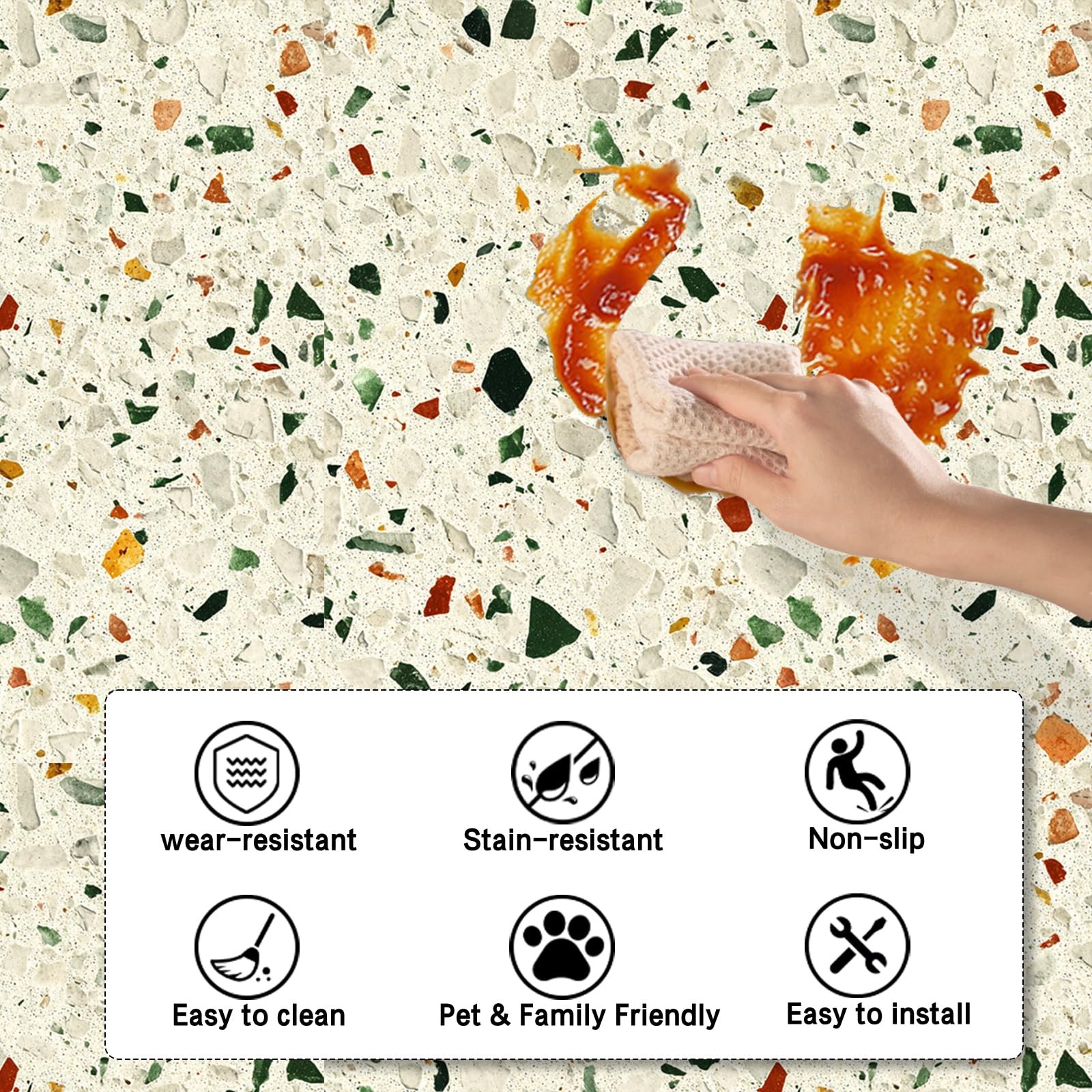 Peel and Stick Vinyl Floor Tiles, 12×12 Inch Terrazzo Pattern, Self-Adhesive …