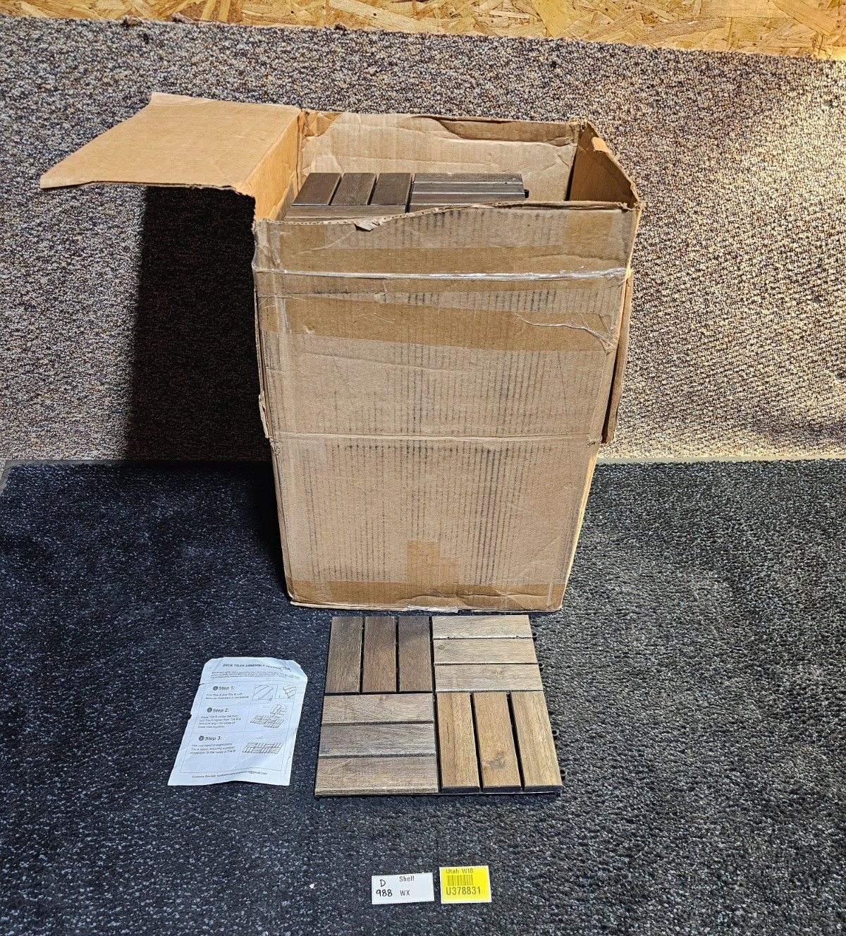 (QTY 35) Acacia Wood Interlocking Deck Tiles 11-5/8″ x 11-5/8″ Patio Flooring