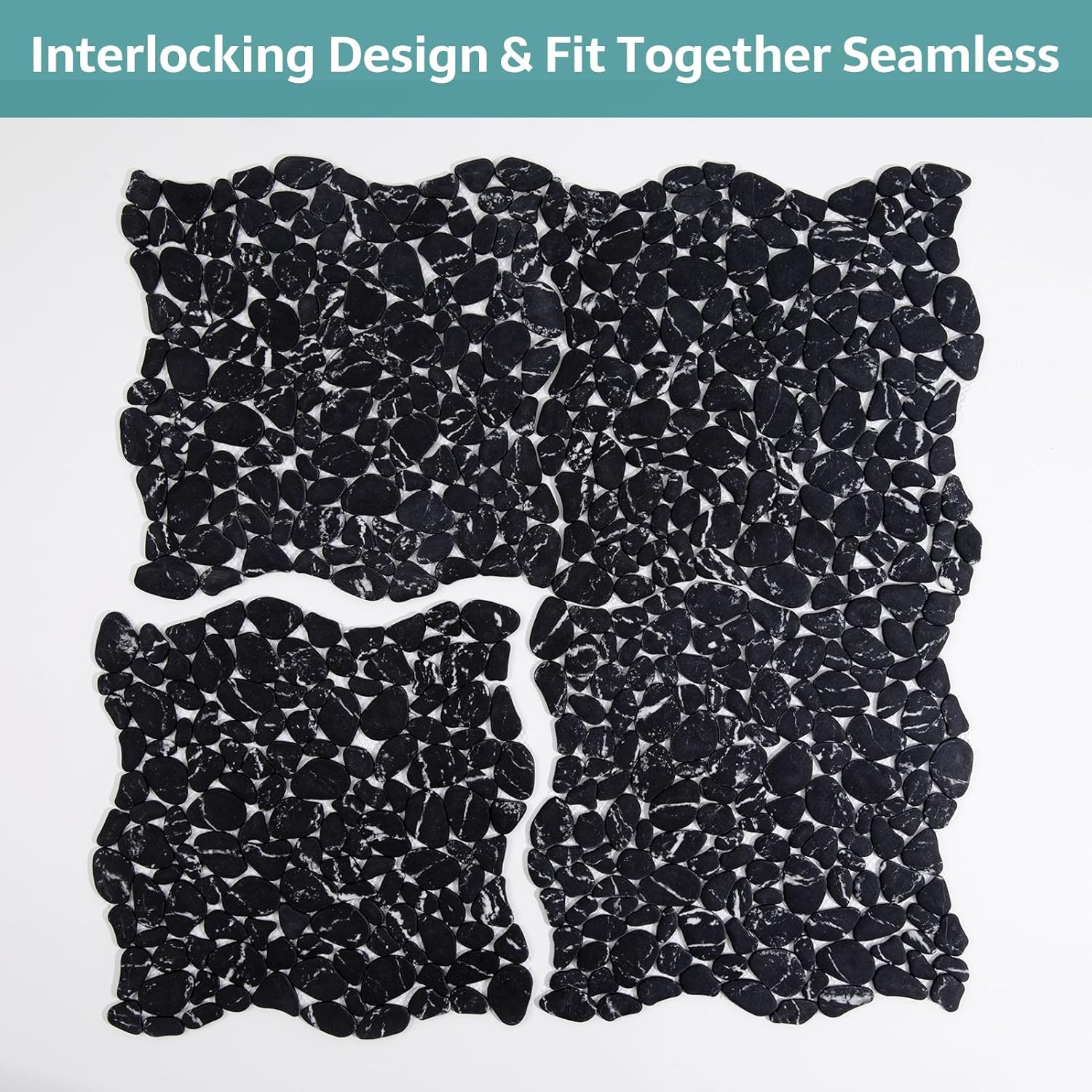 Pebble Tile for Shower Floor, Black Marble Veins Oval, 10 Sheets Pebble Mosaic B