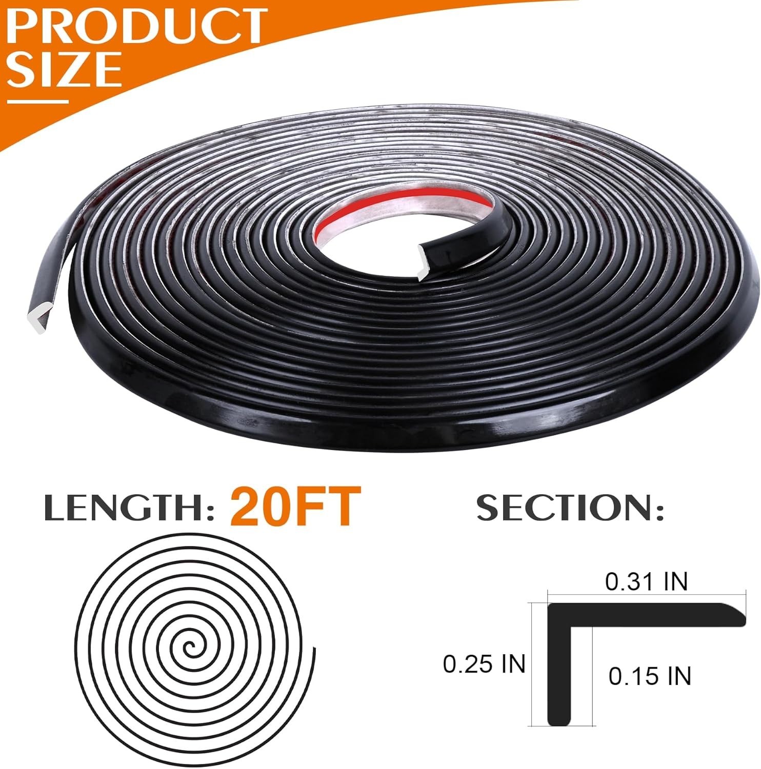 Tile Edge Trim 20Ft L-Shape Tile Outside Corner Molding Vinyl Trim 20Ft(Black)