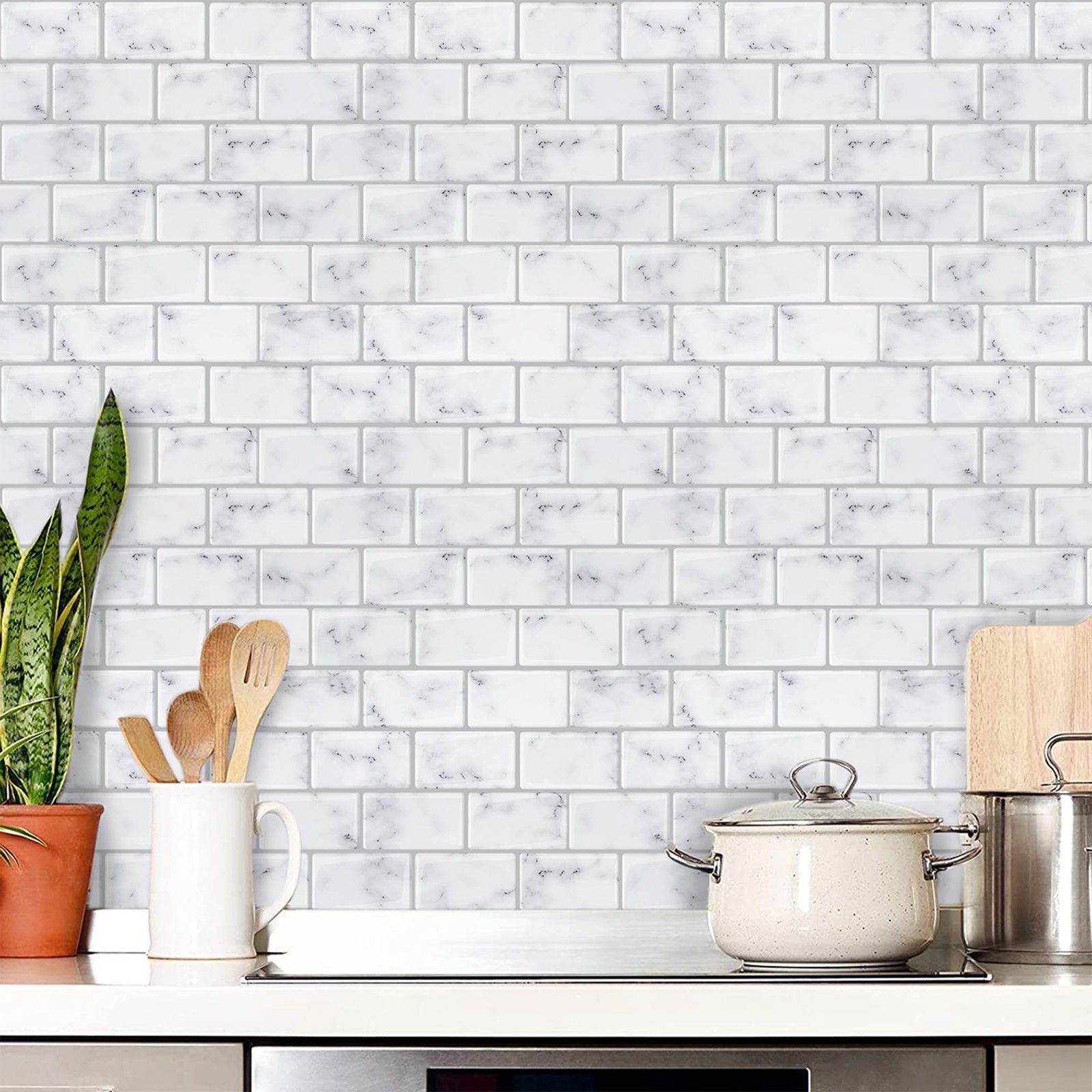 10 Sheets White Peel and Stick Backsplash Wall Tiles 12″ x 12″ Self-Adhesive …
