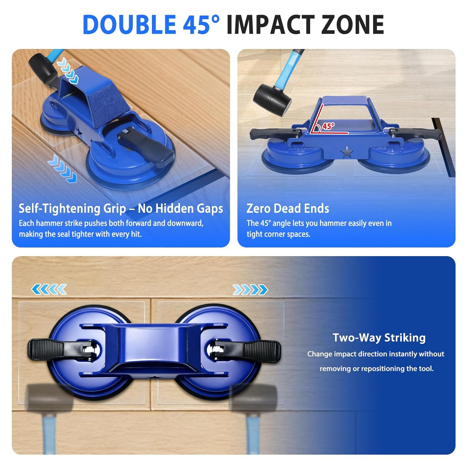Heavy Duty Floor Gap Fixer Tool – 45° Striking Surface with Dual Suction Cup