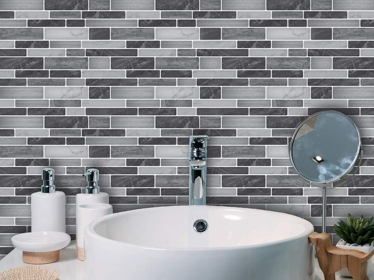 Gray Marble Look Tile Backsplash, 30x30cm, 10 Sheets
