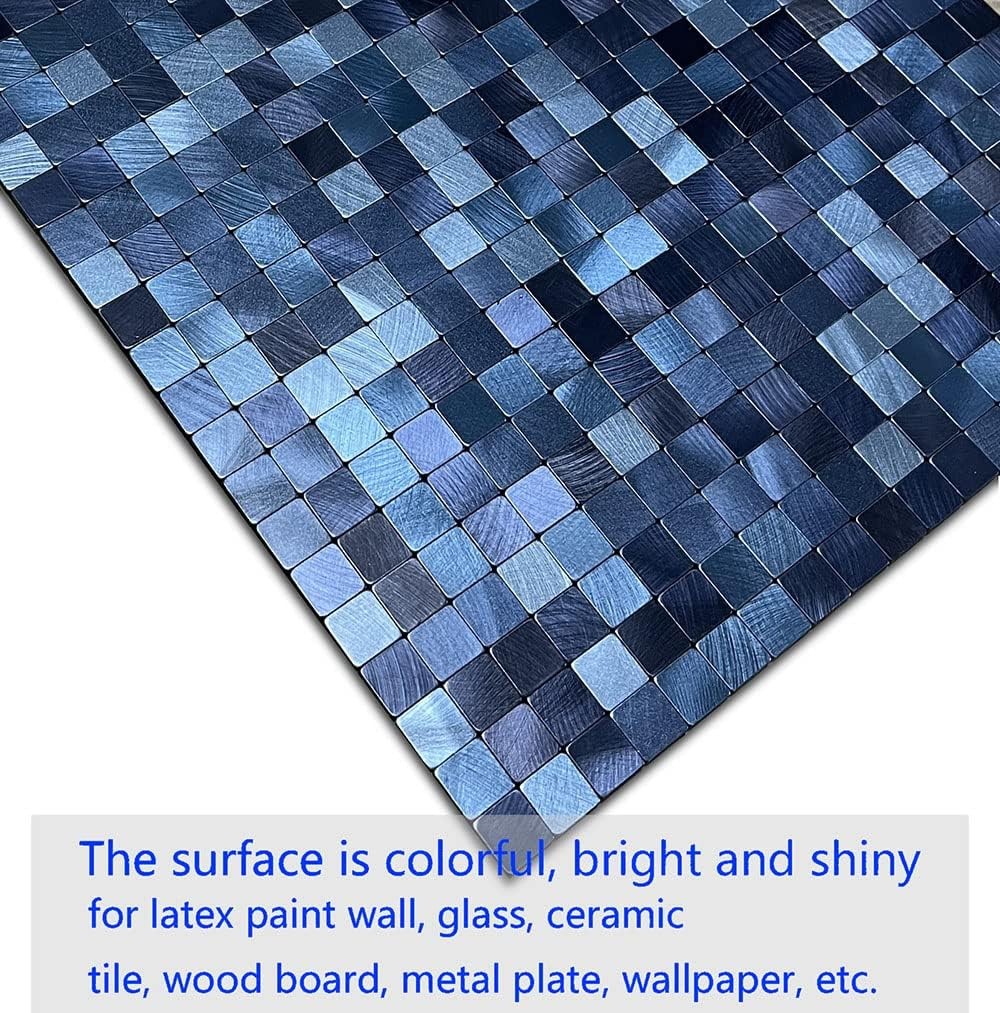 XUANINY 5-Sheet Peel and Stick Backsplash Tiles Dark Blue Surface Aluminum Mo…