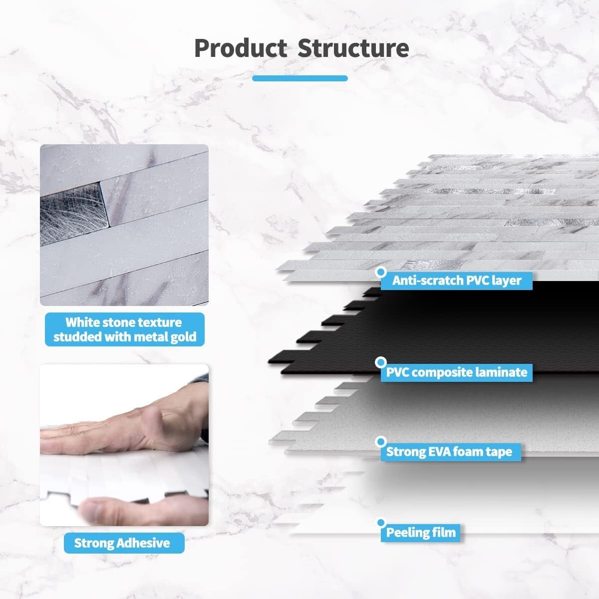 Waterproof Volakas White Stone Backsplash Tile – Durable Peel & Stick Solution