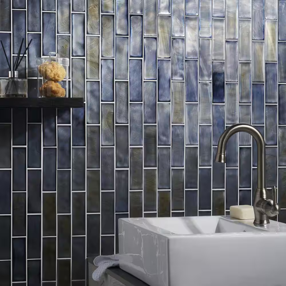 Glamor Iridescent Night Black 11.81 In. X 11.81 In. Polished Glass Wall Mosaic T