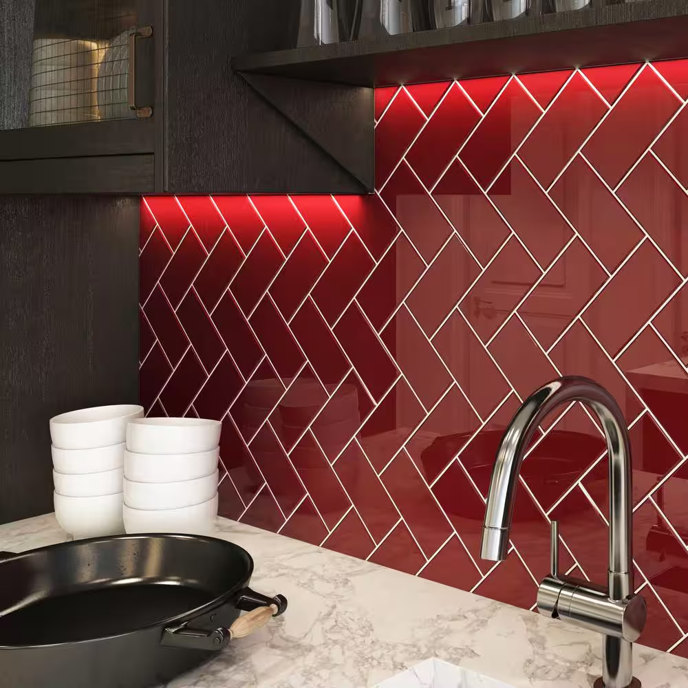 Ruby Red 3 In. X 6 In. X 8 Mm Glass Subway Wall Tile (5 Sq. Ft./Case)