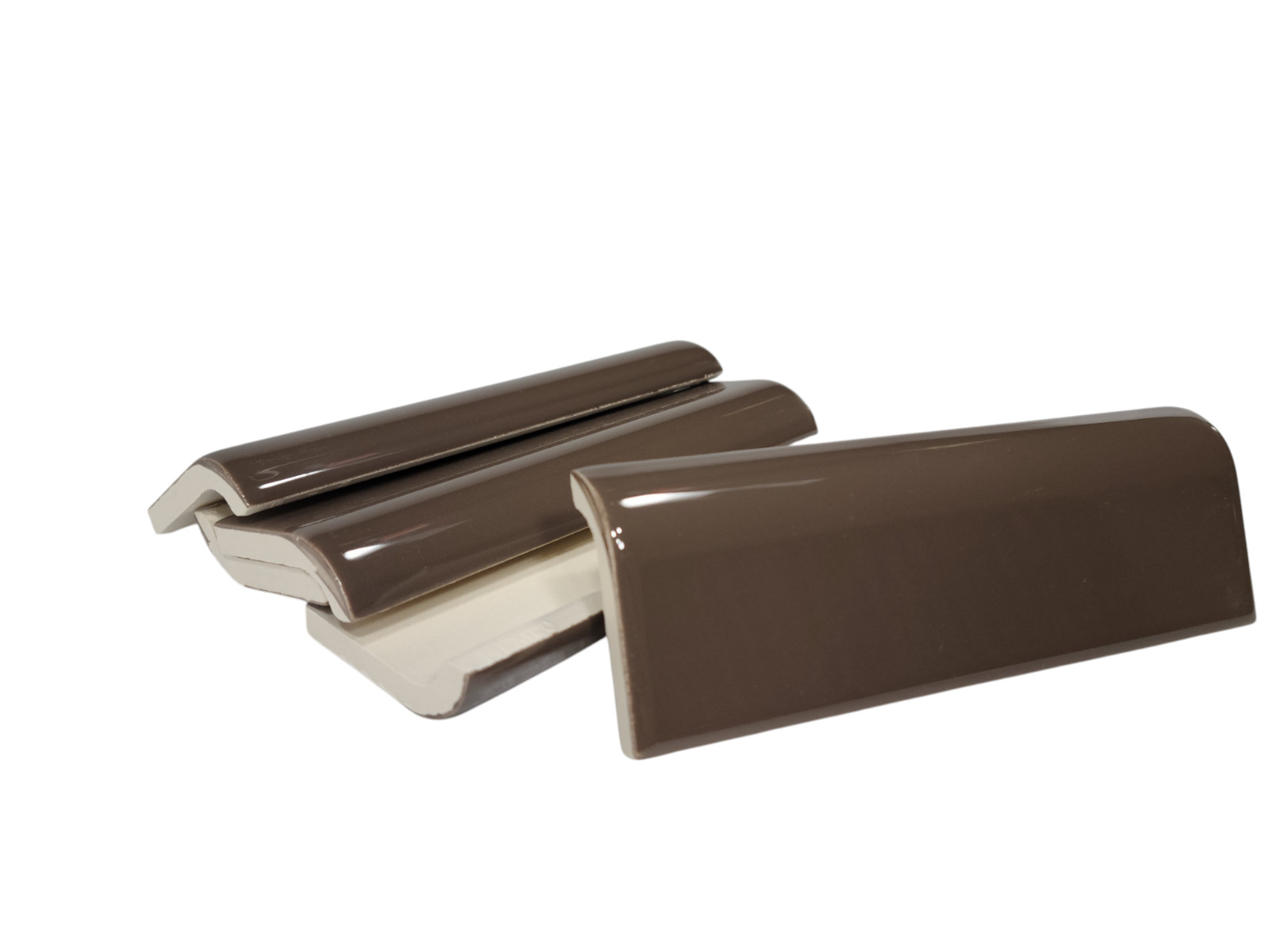 Brown Ceramic Tile Bullnose Mudcap Subway Edge Trim Vintage Mud Cap Curved Edge