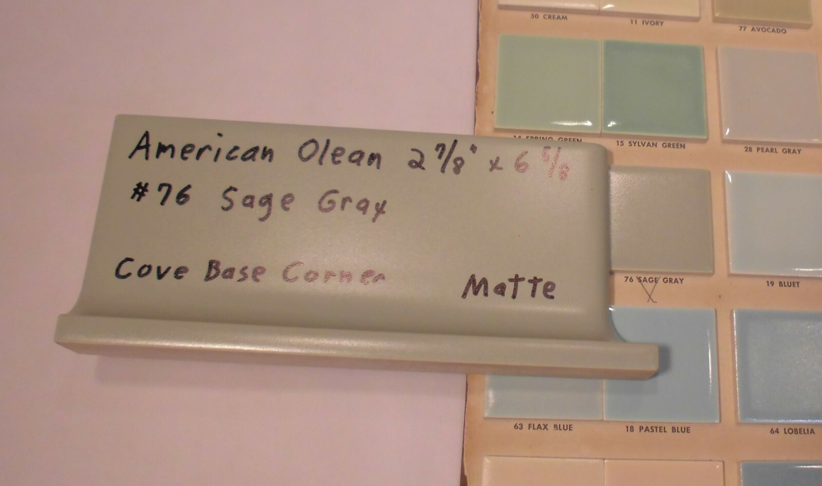 1 pcs. *Sage Gray* Finish Corner Flat Top cove/base Ceramic Tile 3″ X 6″ A.O.