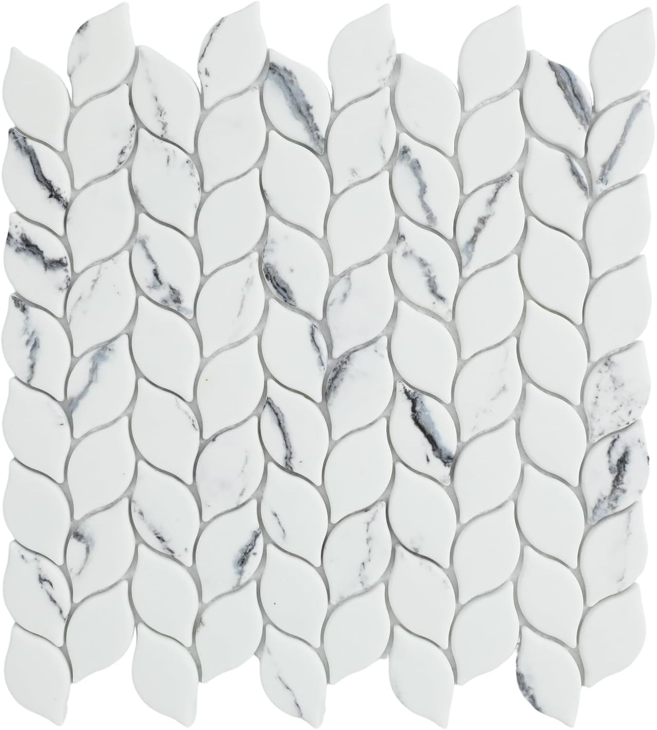 Carrara White 3D Leaf Waterjet Recycled Glass Mosaic Tile – 5 Sheets