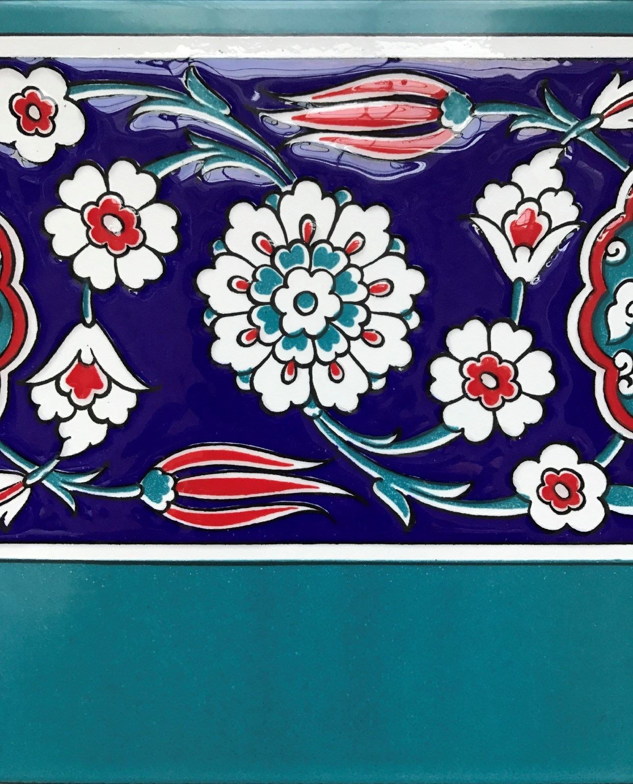 10 Turkish Turquoise, Red & Blue 8″x8″ Iznik Floral Pattern Ceramic Tile BORDER