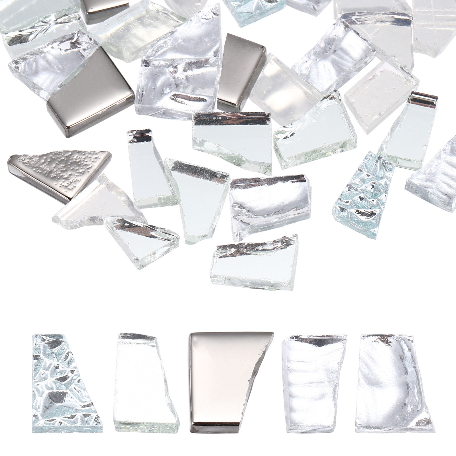 Irregular Glass Mosaic Tiles, 100g/0.2LB Stained Glass Sheets, Silver Series