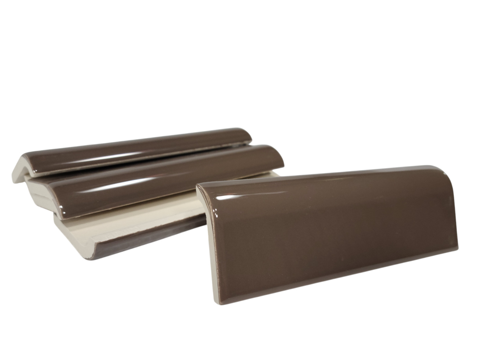 Brown Ceramic Tile Bullnose Mudcap Subway Edge Trim Vintage Mud Cap Curved Edge