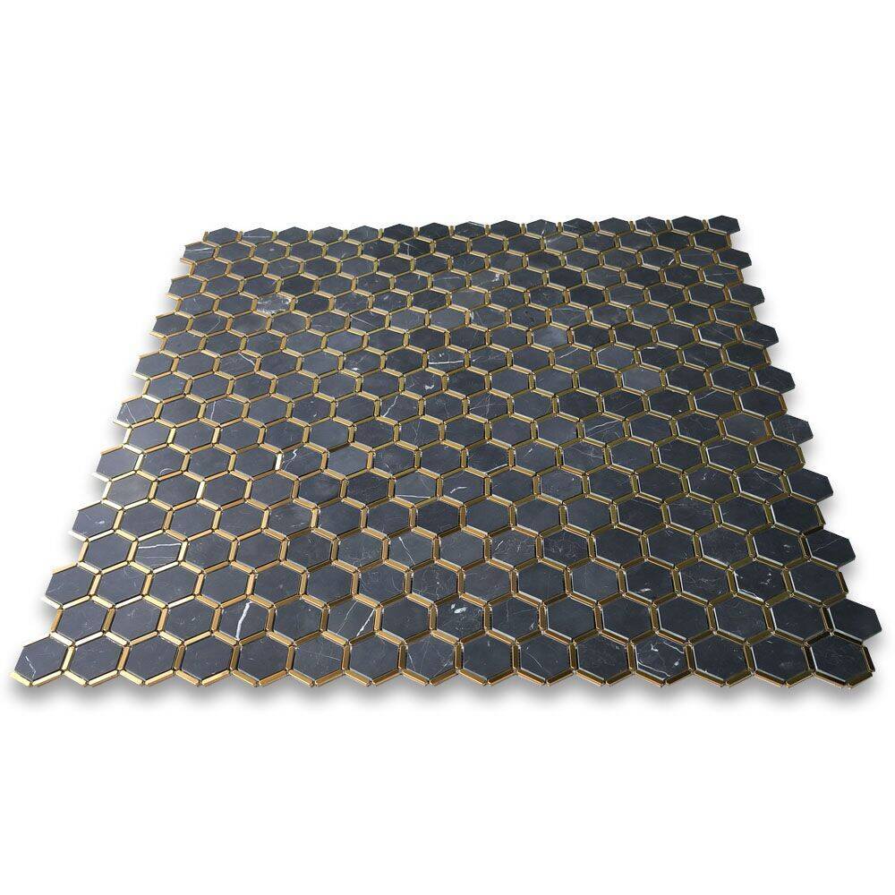 N328XH Nero Marquina Black Marble 2 inch Hexagon Mosaic Tile