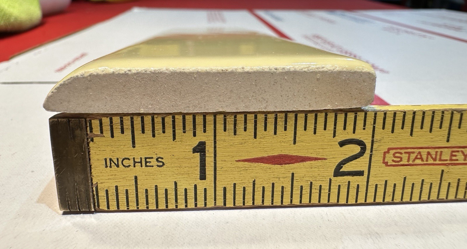 1 pc. Texas Yellow: Glossy Ceramic Bullnose Flat Trim Tile by Daltile in 1970’s