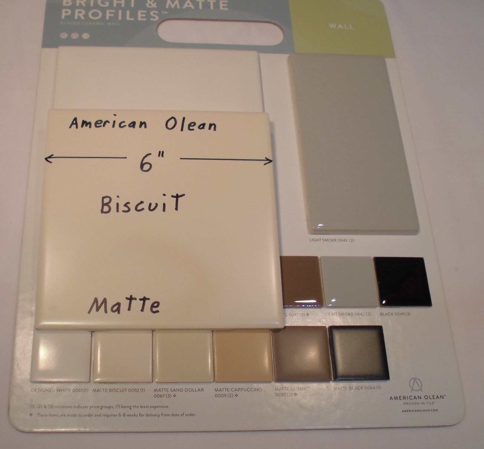 1 pc. 6″ X 6″ Ceramic Tile *Matte Biscuit* by American Olean “New Stock”