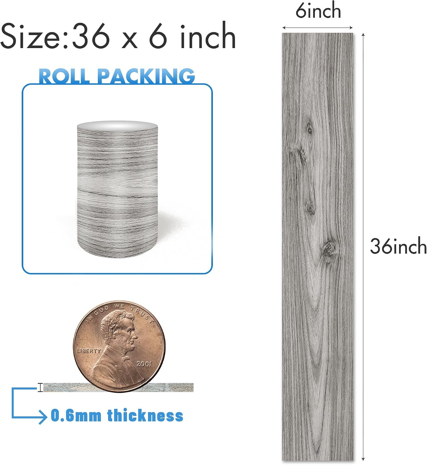 54 Sq.Ft,Wood Peel and Stick Floor Tiles,36 Pack Grey Vinyl Flooring (No Adhesiv