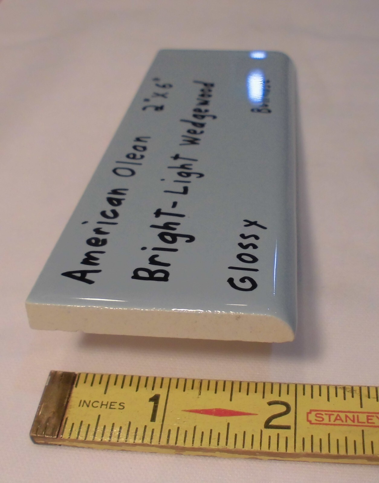1 pc. Ceramic Bullnose Tile 2” X 6” Light Bright Wedgewood Blue: American Olean