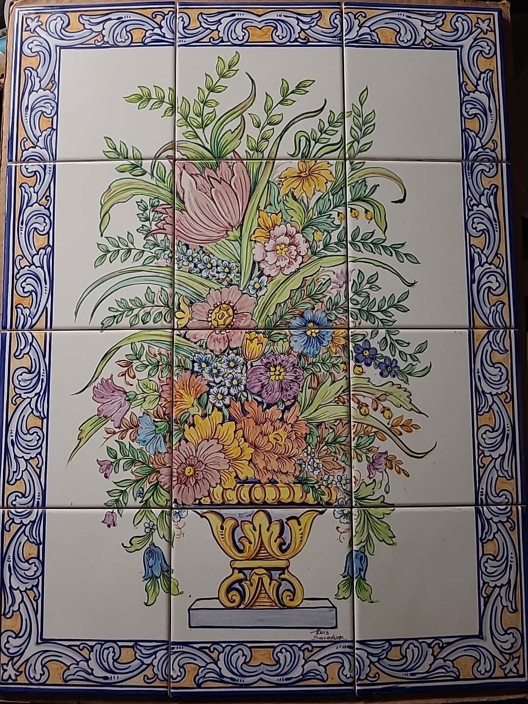 Hand Painted Tile Mural Floral 18″x24″