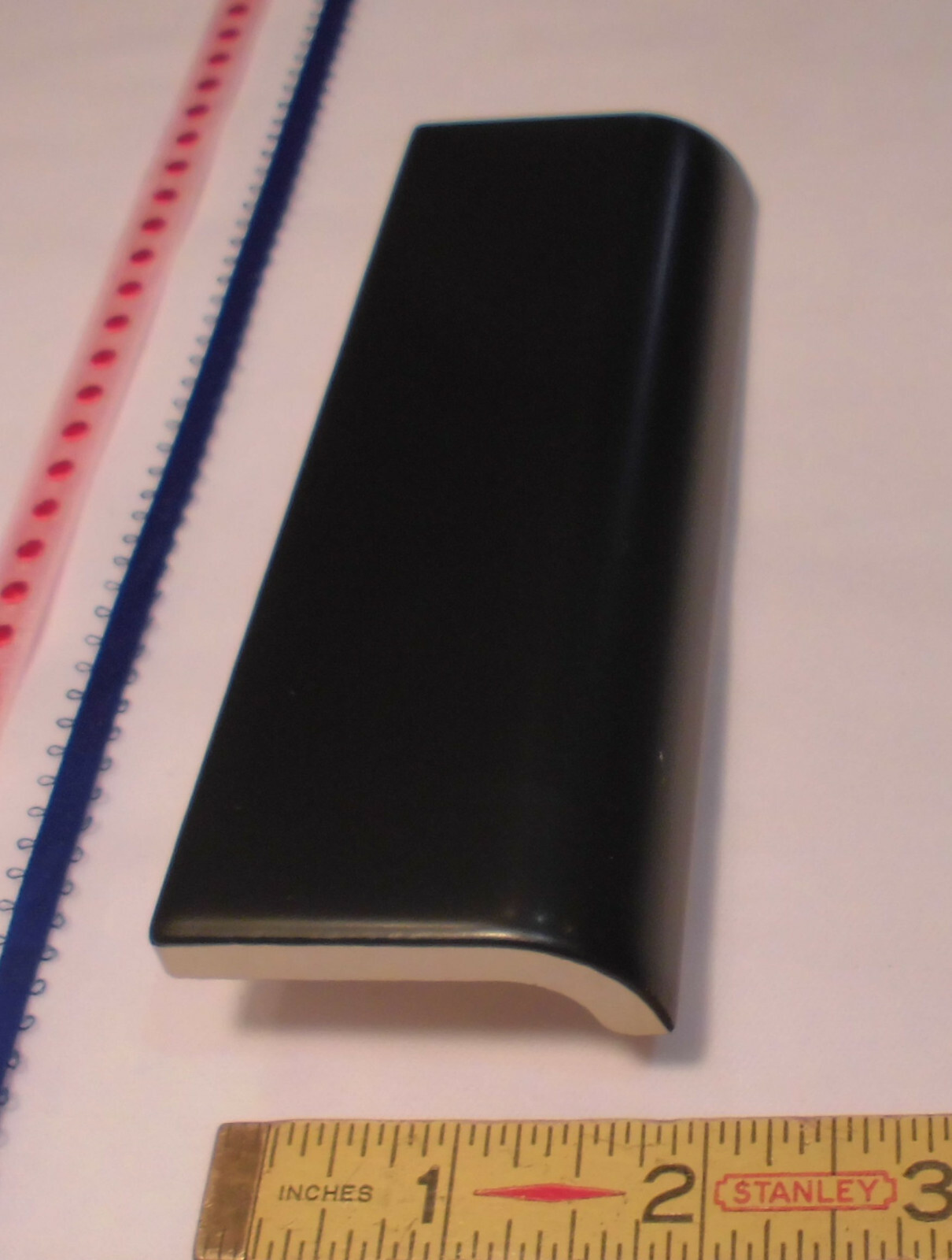 1 pc. *Matte Black* Ceramic Radius Bullnose Tile by American Olean Co. 2″ X 6″