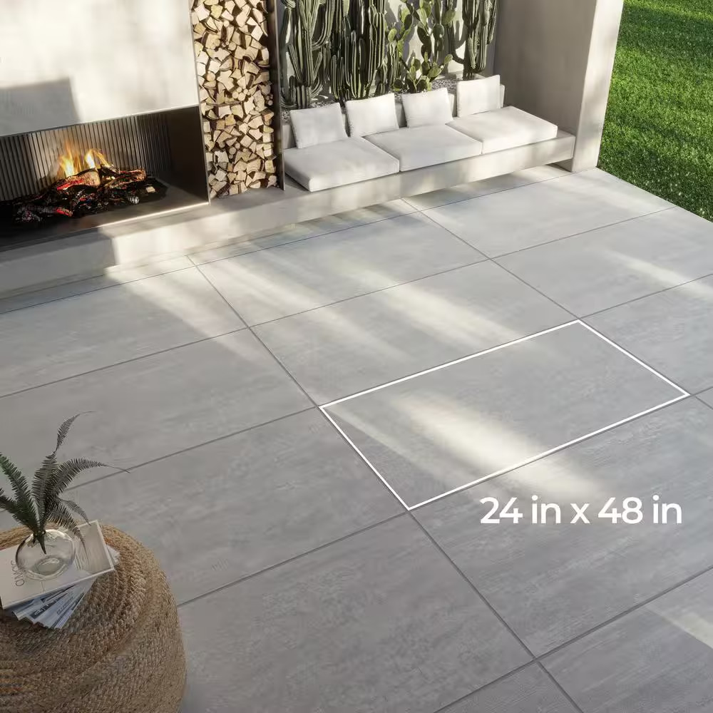 Pietra Chrome 24 In. X 48 In. X 0.75 In. Concrete Look Porcelain Paver