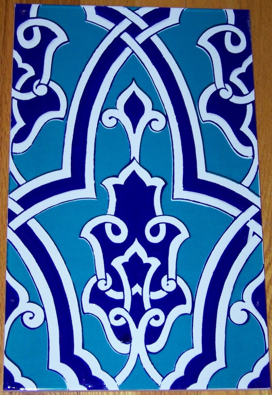 Iznik Light & Cobalt Blue Floral 9 7/8″ x 15 3/4″ Raised Turkish Ceramic Tile